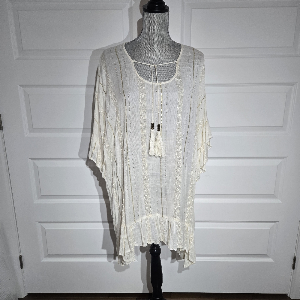 Surf Gypsy White Blouse with Gold Details